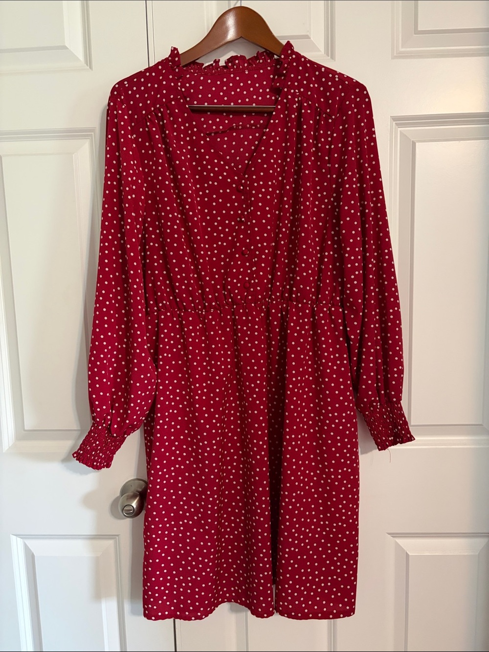 SHEIN Red Polka Dot Long Sleeve Mini Dress